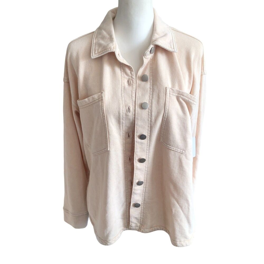 Stella & Ginger NWT Womens Button Front Tunic Cotton Shirt Jacket Peach‎ Sz L
